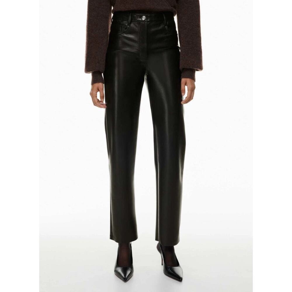 Wilfred Aritzia Melina Black High Rise Straight Leg Vegan Leather Pants Size 0 - Picture 1 of 7